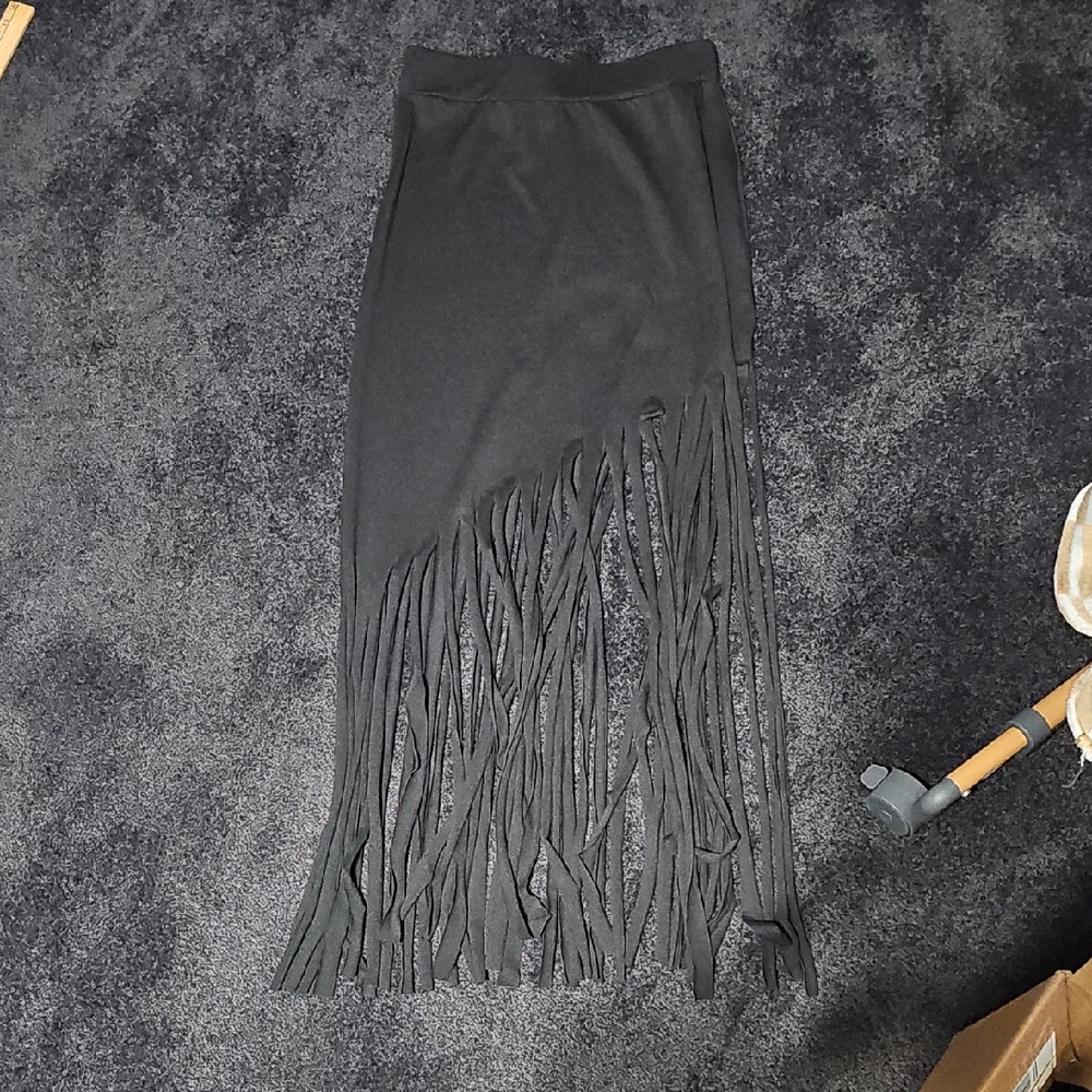 Asymmetrical Black Fringe Skirt
